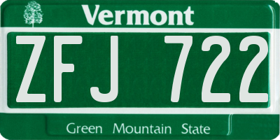 VT license plate ZFJ722
