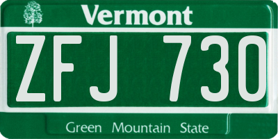 VT license plate ZFJ730