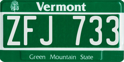 VT license plate ZFJ733