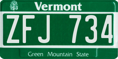 VT license plate ZFJ734