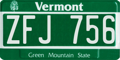 VT license plate ZFJ756