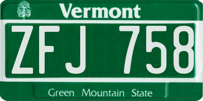 VT license plate ZFJ758