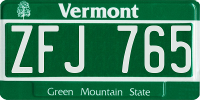 VT license plate ZFJ765