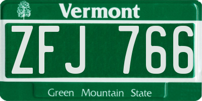 VT license plate ZFJ766