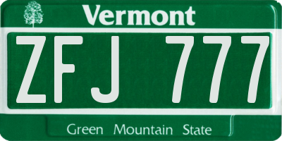 VT license plate ZFJ777