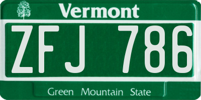 VT license plate ZFJ786