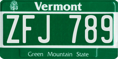 VT license plate ZFJ789