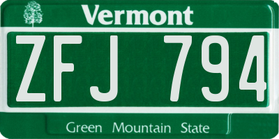 VT license plate ZFJ794