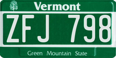 VT license plate ZFJ798