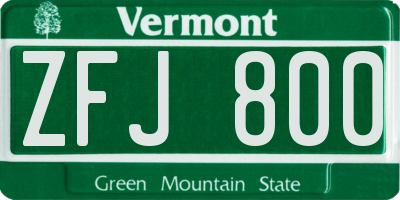 VT license plate ZFJ800