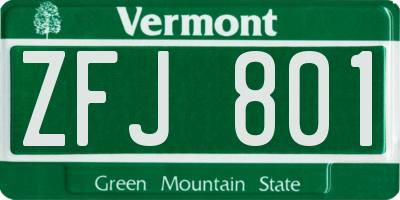 VT license plate ZFJ801