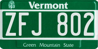 VT license plate ZFJ802