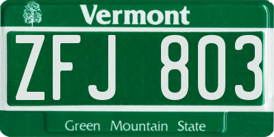 VT license plate ZFJ803