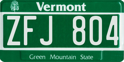 VT license plate ZFJ804