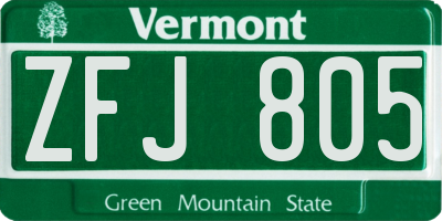 VT license plate ZFJ805