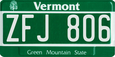 VT license plate ZFJ806