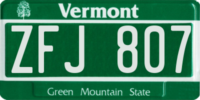 VT license plate ZFJ807