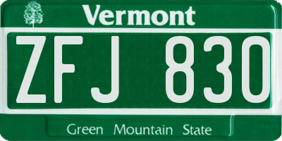 VT license plate ZFJ830
