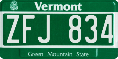 VT license plate ZFJ834