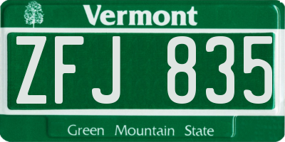 VT license plate ZFJ835
