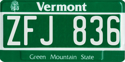 VT license plate ZFJ836