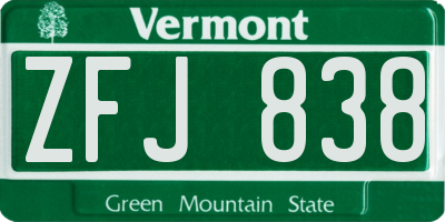 VT license plate ZFJ838