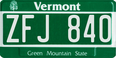 VT license plate ZFJ840