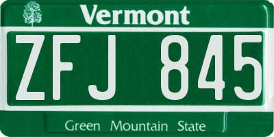 VT license plate ZFJ845