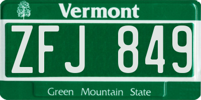 VT license plate ZFJ849