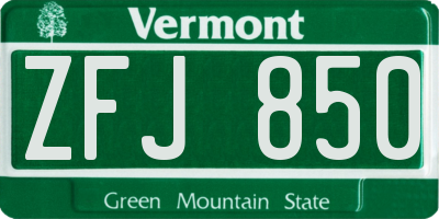 VT license plate ZFJ850