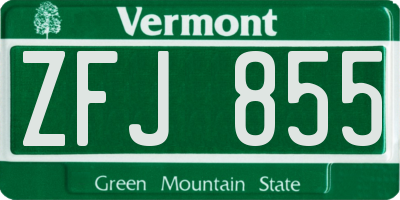 VT license plate ZFJ855