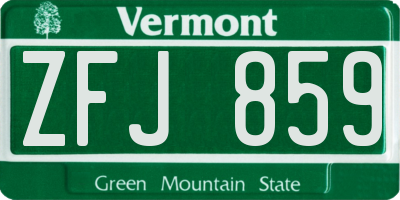 VT license plate ZFJ859
