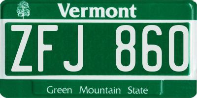 VT license plate ZFJ860