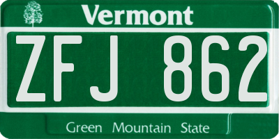 VT license plate ZFJ862
