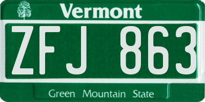 VT license plate ZFJ863