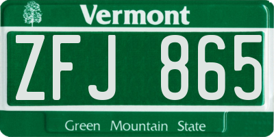 VT license plate ZFJ865