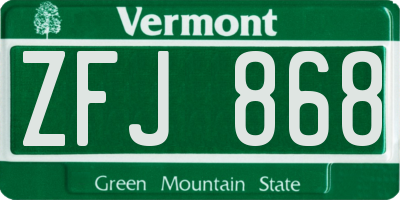 VT license plate ZFJ868