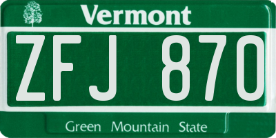 VT license plate ZFJ870