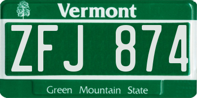 VT license plate ZFJ874