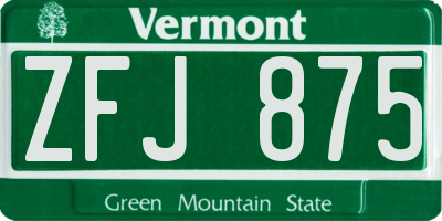 VT license plate ZFJ875