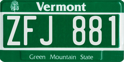VT license plate ZFJ881