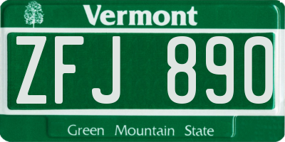 VT license plate ZFJ890