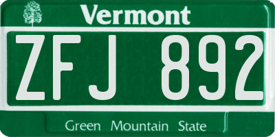 VT license plate ZFJ892