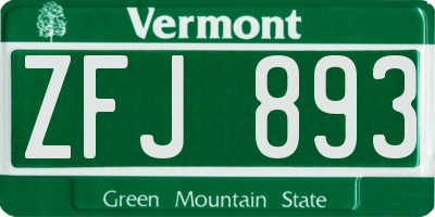 VT license plate ZFJ893