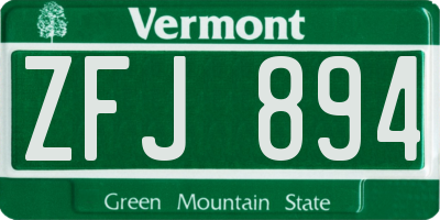 VT license plate ZFJ894