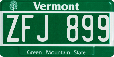 VT license plate ZFJ899
