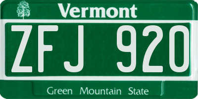 VT license plate ZFJ920