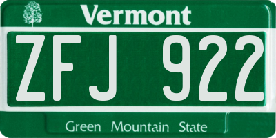 VT license plate ZFJ922
