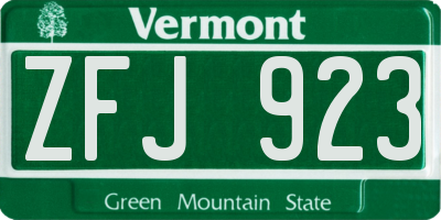 VT license plate ZFJ923