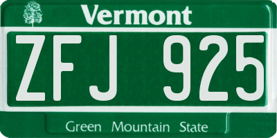 VT license plate ZFJ925